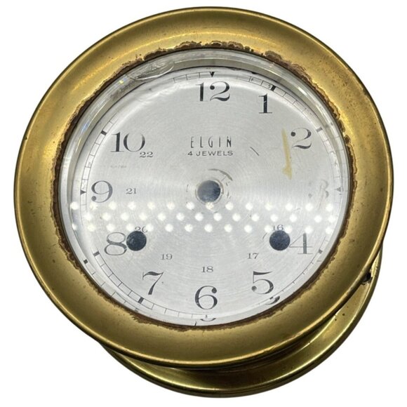 parts only Elgin 4 jewels clock western Germany ship brass wall hanging READ - Picture 1 of 9